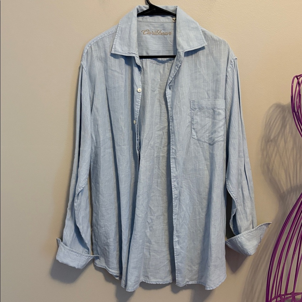 Caribbean Light Blue Linen Button Down Shirt